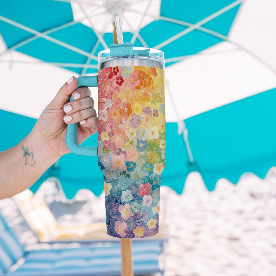 Ceeprints Tumbler Rainbow Floral