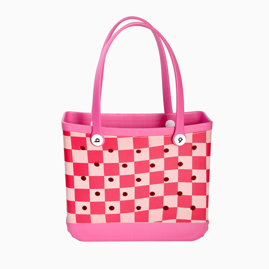 Pink Plaid Beach Tote Bag, Original Large Rubber Beach Bag for Women, Pool Bag and Boat Tote