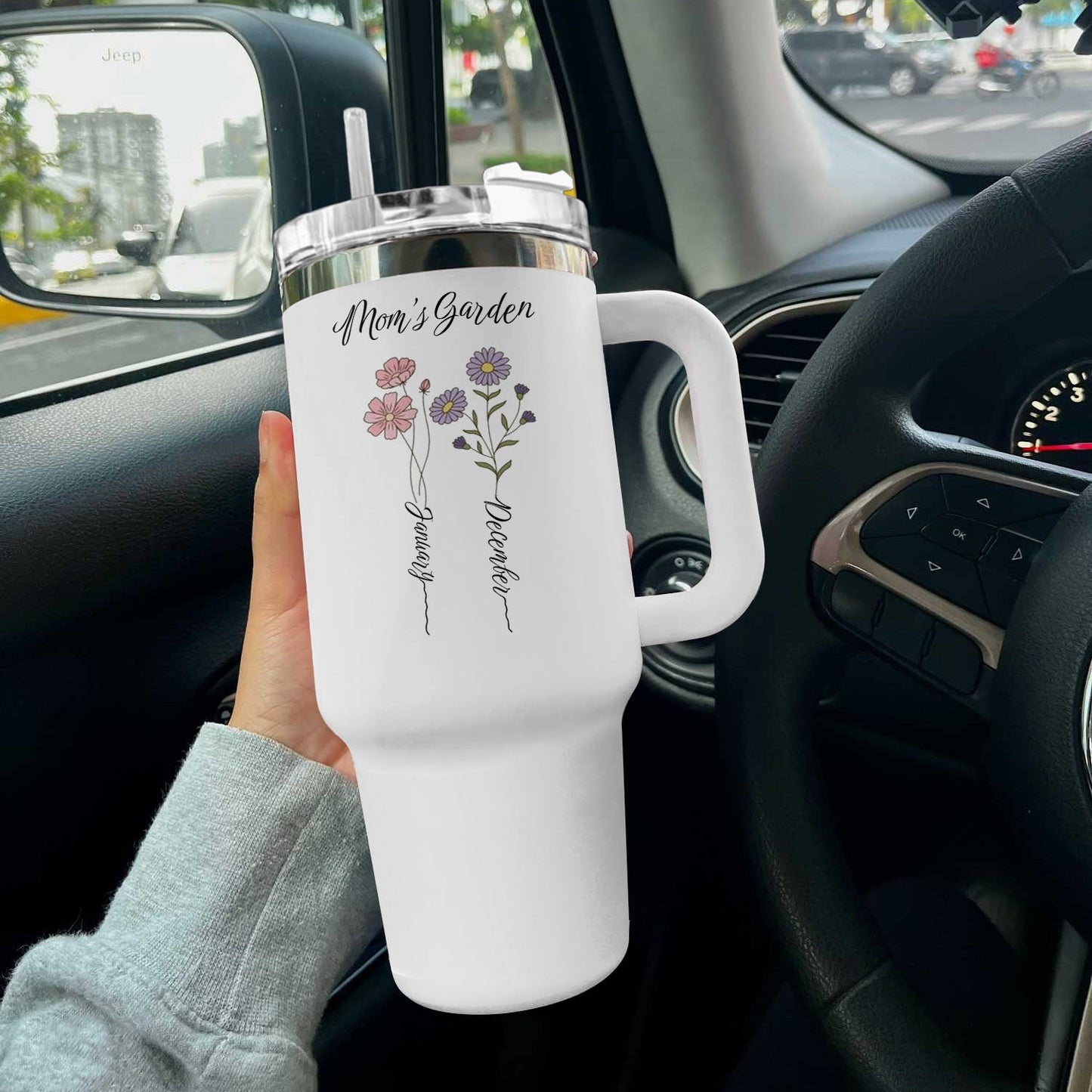 Ceeprints Personalized Tumbler Birth Month Flower with Kid's Names